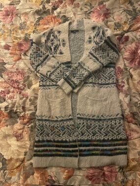 My Michelle Tribal-Aztec Long Cardigan with Multicolor Accents Pattern